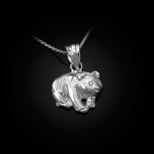 Sterling Silver Grizzly Bear Tiny Charm Necklace Karma Blingz