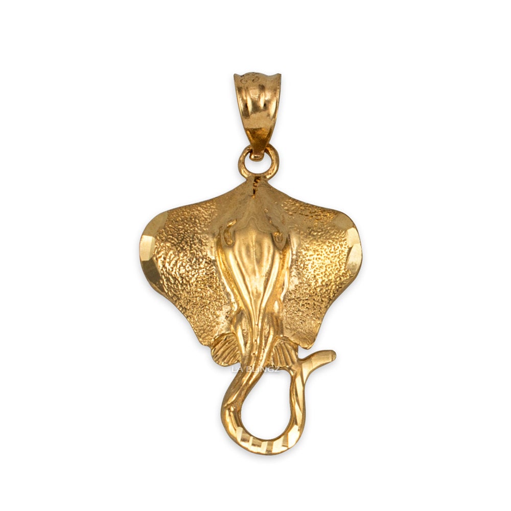Gold Stingray Fish Pendant Necklace (10K, 14K, yellow, white, rose gold) Karma Blingz