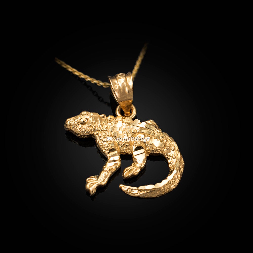 Gold Salamander Lizard DC Pendant Necklace (yellow, white, rose gold, 10K, 14K) Karma Blingz