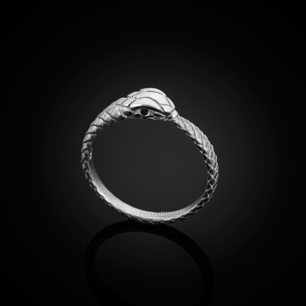 Sterling Silver Ouroboros Snake Black Diamond Ring Karma Blingz