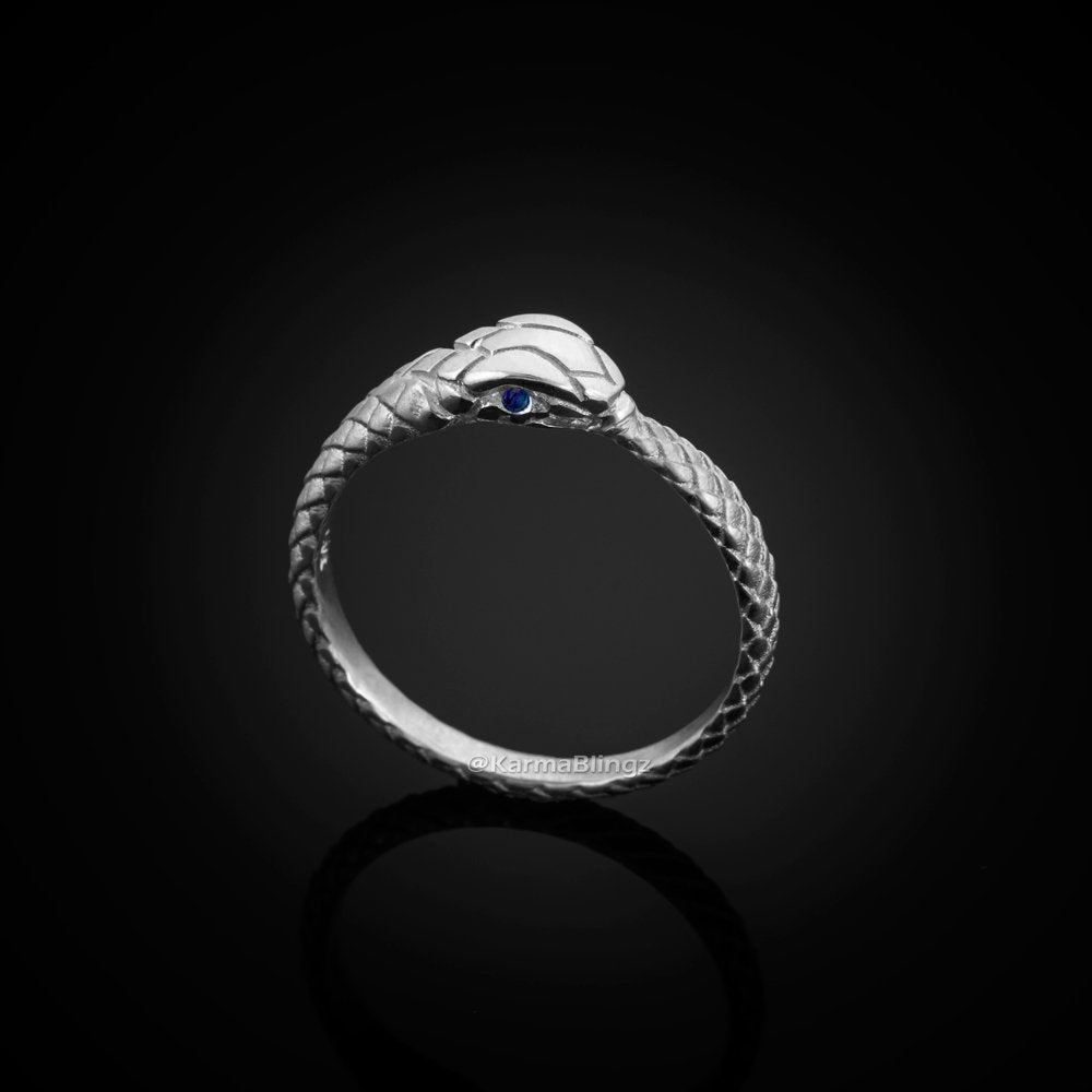 Sterling Silver Ouroboros Snake Blue Sapphire Ring Karma Blingz