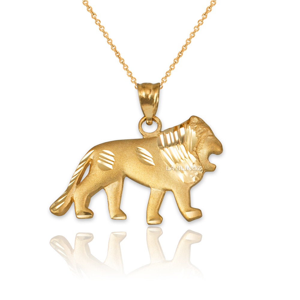 Matte Gold Lion DC Pendant Necklace (10K, 14K, yellow, white, rose gold) Karma Blingz