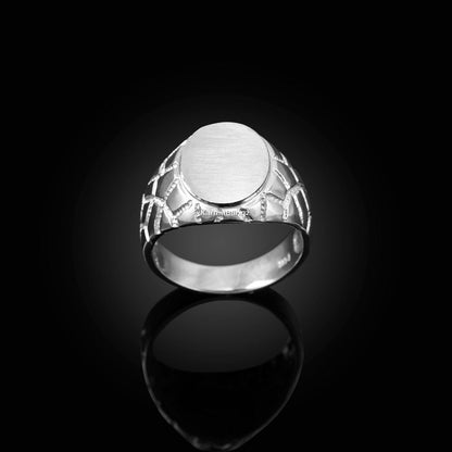 Mens Sterling Silver Nugget Oval Signet Ring Karma Blingz