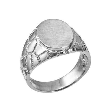 Mens Sterling Silver Nugget Oval Signet Ring Karma Blingz
