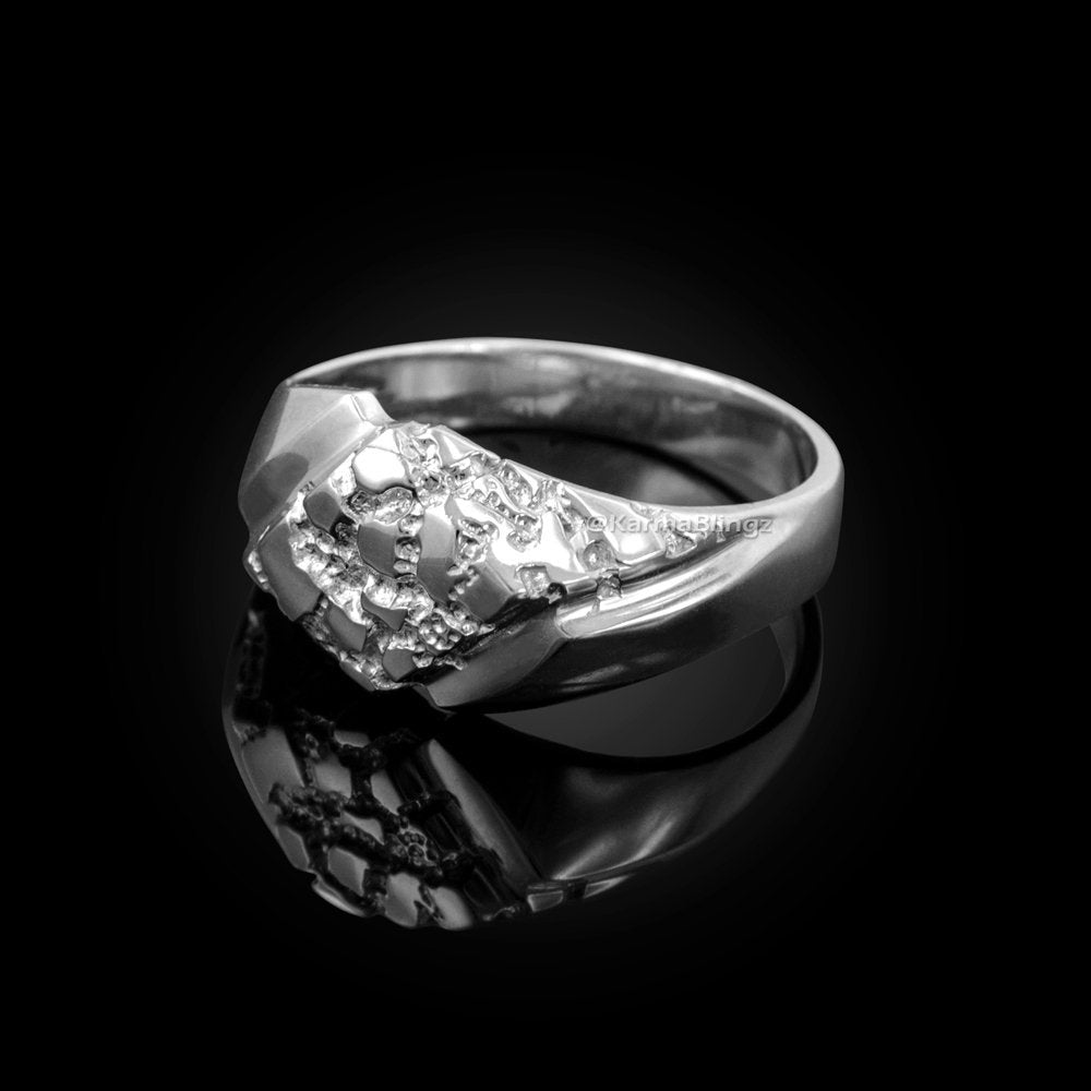 Mens Sterling Silver Diamond-shape Nugget Ring Karma Blingz