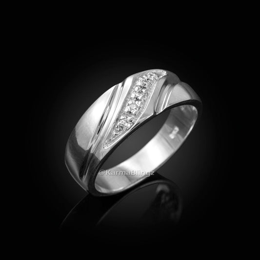 Mens Sterling Silver Diamond Wedding Band Ring Karma Blingz