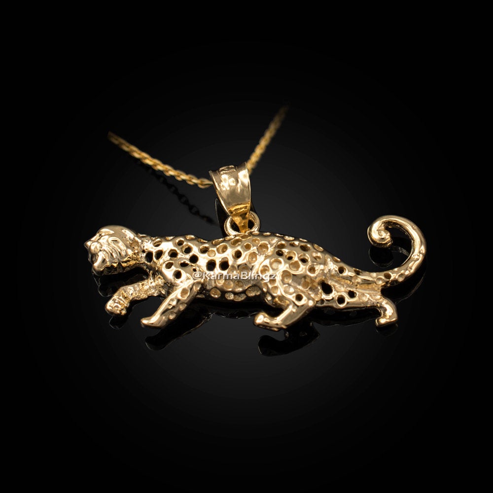 Gold Leopard Charm Necklace (10K, 14K, yellow, white, rose gold) Karma Blingz