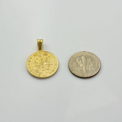 Solid Gold St. Benedict Reversible Medallion Charm Necklace (yellow, white, rose gold, 10k, 14k,) Karma Blingz