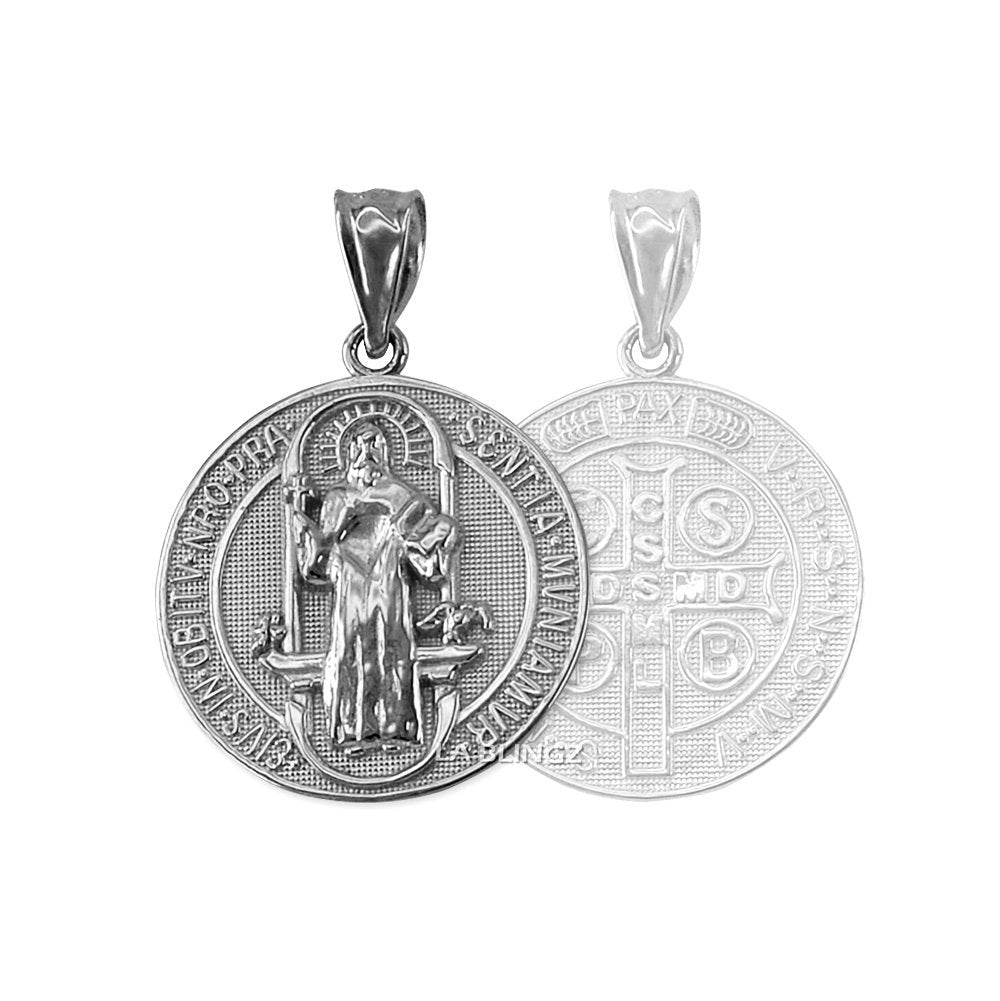 Solid Gold St. Benedict Reversible Medallion Charm Necklace (yellow, white, rose gold, 10k, 14k,) Karma Blingz