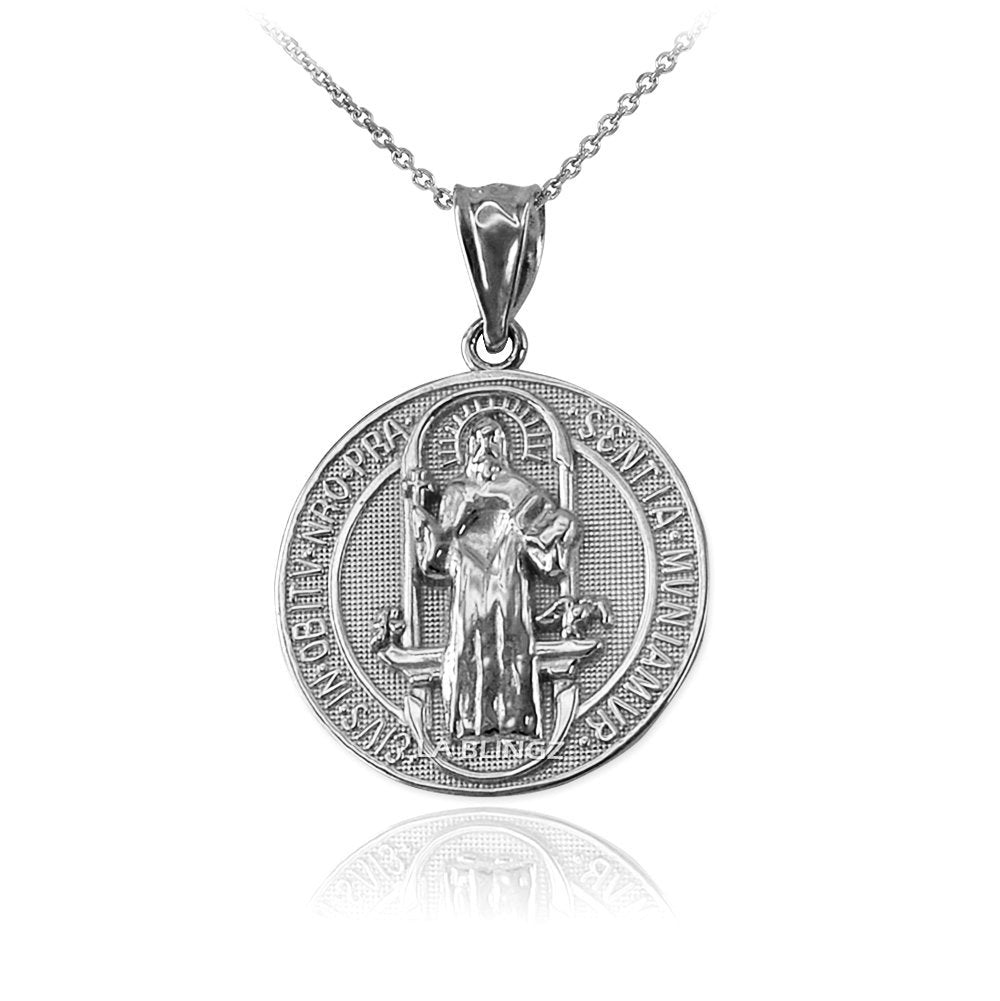 Solid Gold St. Benedict Reversible Medallion Charm Necklace (yellow, white, rose gold, 10k, 14k,) Karma Blingz