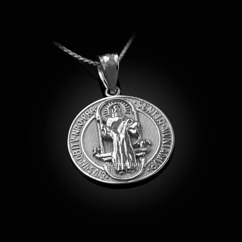 Sterling Silver St. Benedict Reversible Medallion Charm Necklace Karma Blingz