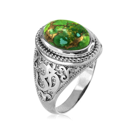 Sterling Silver Om (aum) Green Copper Turquoise Gemstone Ring Karma Blingz