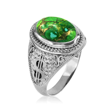 Sterling Silver Cash Money Dollar Sign Green Copper Turquoise Ring Karma Blingz