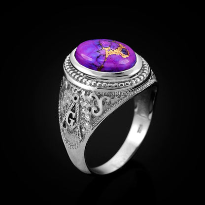Sterling Silver Masonic Purple Copper Turquoise Ring Karma Blingz