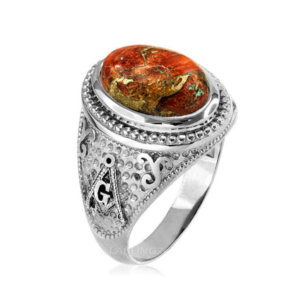 Sterling Silver Masonic Orange Copper Turquoise Ring Karma Blingz