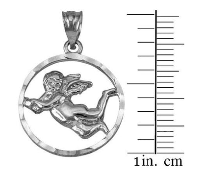 Gold Flying Angel Round DC Pendant Necklace (10K, 14K, yellow, white, rose gold) Karma Blingz