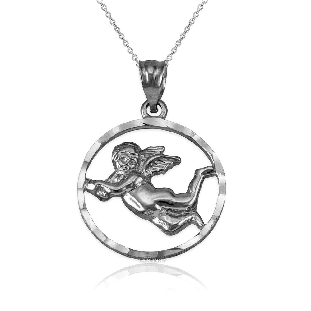 Sterling Silver Flying Angel Round DC Pendant Necklace Karma Blingz