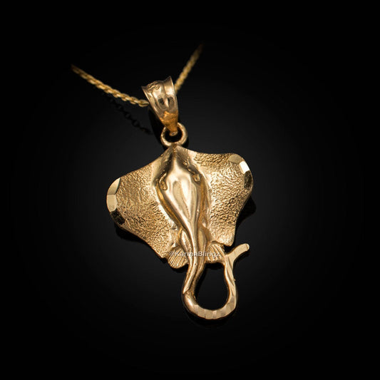 Gold Stingray Fish Pendant Necklace (10K, 14K, yellow, white, rose gold) Karma Blingz