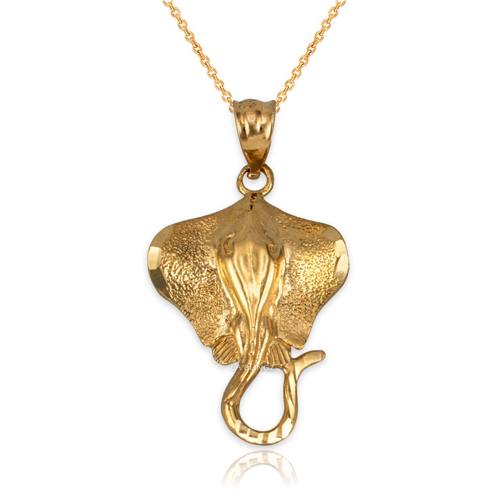 Gold Stingray Fish Pendant Necklace (10K, 14K, yellow, white, rose gold) Karma Blingz