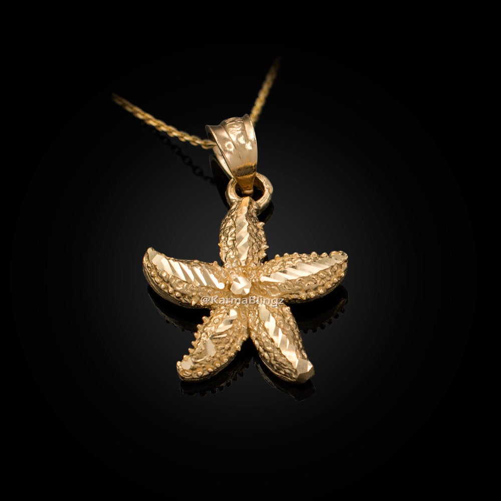 Solid Gold Starfish DC Pendant Necklace (10K, 14K, yellow, white, rose gold) Karma Blingz