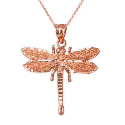 Solid Gold Dragonfly DC Pendant Necklace (10K, 14K, yellow, white, rose gold) Karma Blingz