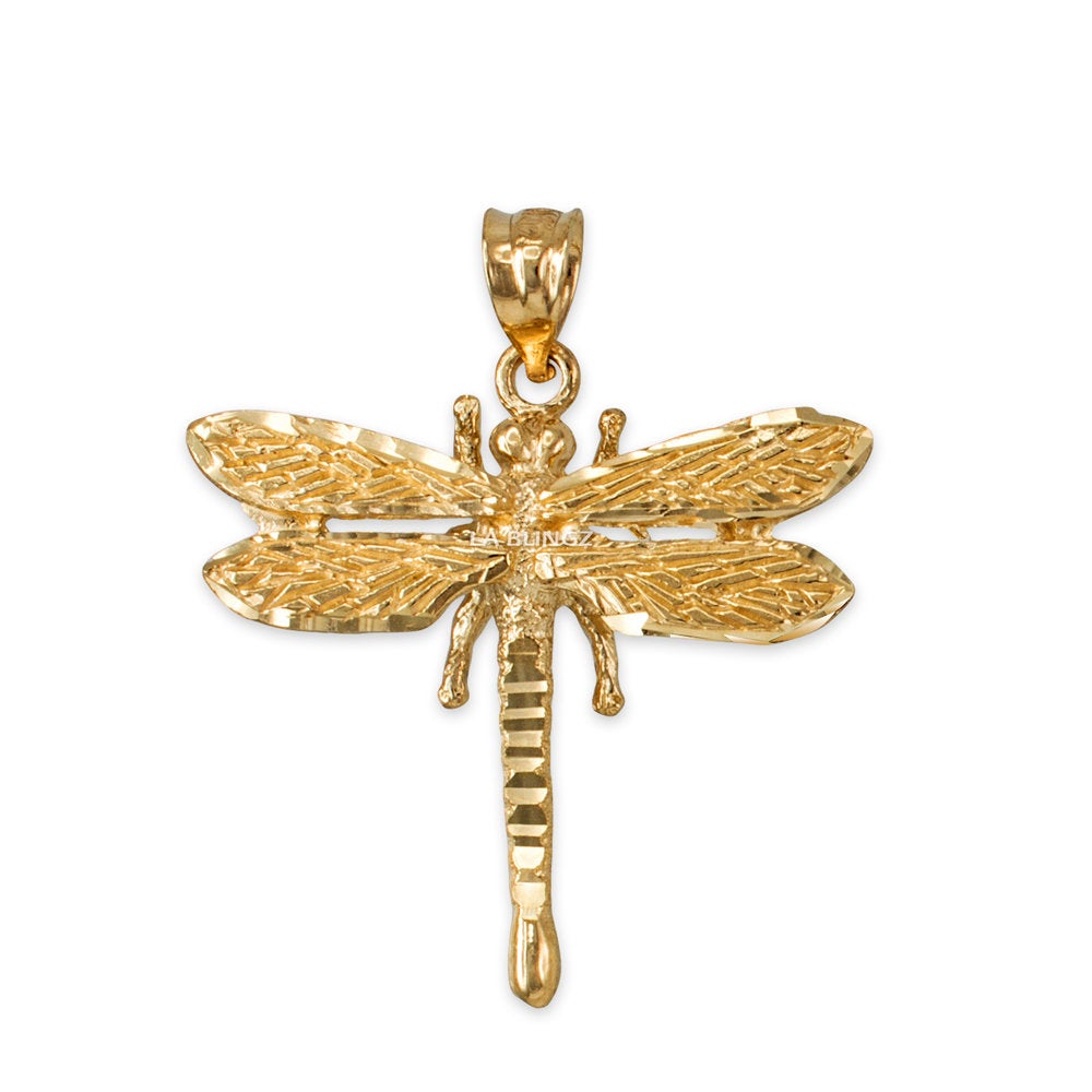Solid Gold Dragonfly DC Pendant Necklace (10K, 14K, yellow, white, rose gold) Karma Blingz