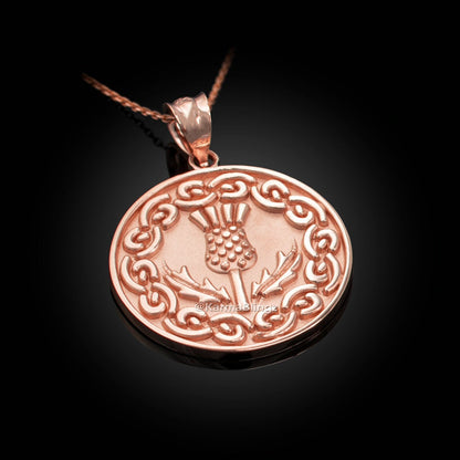Gold Scottish Thistle Medallion Pendant Necklace (10k, 14k, yellow, white, rose gold) Karma Blingz