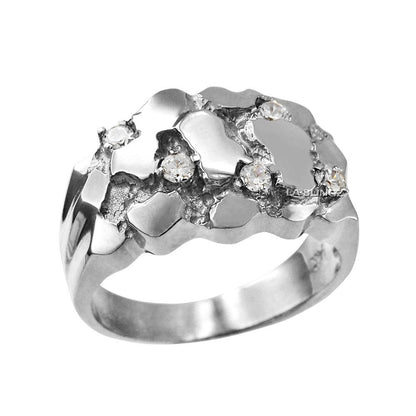 Mens Sterling Silver CZ Nugget Ring Karma Blingz