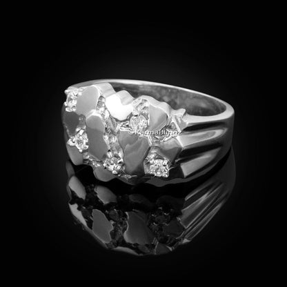 Mens Sterling Silver CZ Nugget Ring Karma Blingz