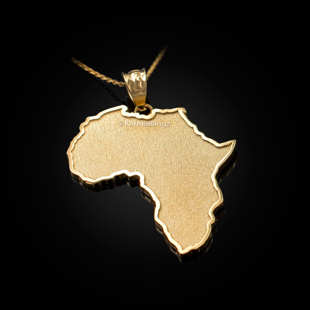 Gold Africa Map Pendant Necklace (10K, 14K, yellow, white, rose gold) Karma Blingz