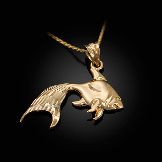 Polished Gold Fish Pendant Necklace (yellow, white, rose gold, 10k, 14k) Karma Blingz