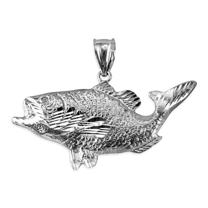 Gold DC Textured Sea Bass Fish Pendant (yellow, white, rose gold, 10k, 14k) Karma Blingz