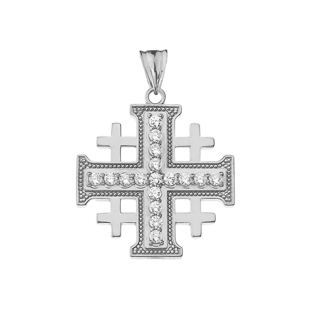 Sterling Silver Jerusalem Cross CZ Pendant Necklace Karma Blingz