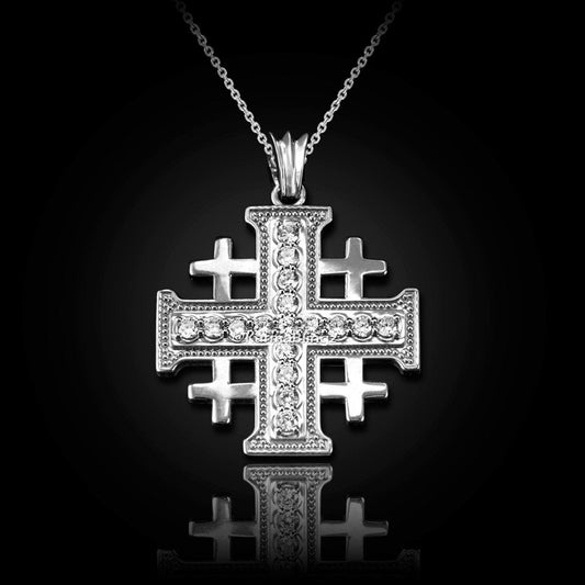 Sterling Silver Jerusalem Cross CZ Pendant Necklace Karma Blingz