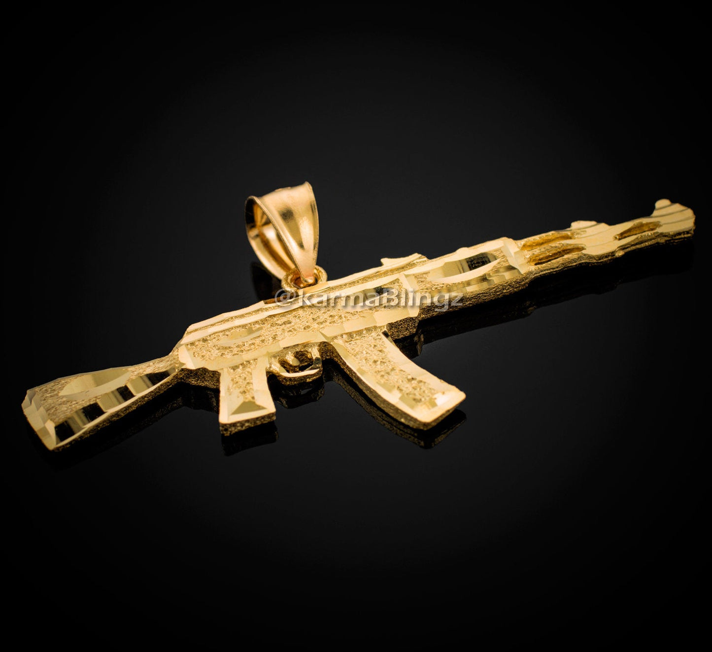Solid Gold AK-47 Rifle Gun DC Pendant (yellow, white, rose gold, 10k, 14k) Karma Blingz