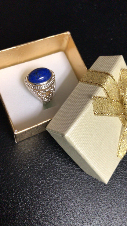 Sterling Silver Lapis Lazuli Om (Aum) Mantra Ring Karma Blingz