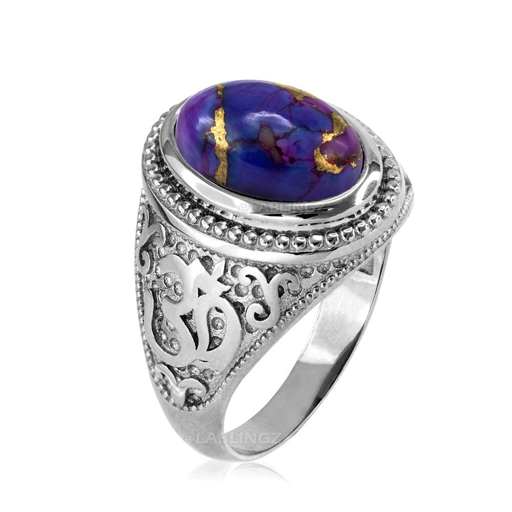 Sterling Silver Om (aum) Purple Copper Turquoise Gemstone Ring Karma Blingz