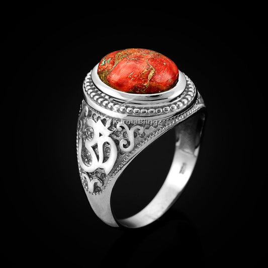 Sterling Silver Om (aum) Orange Copper Turquoise Gemstone Ring Karma Blingz