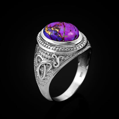 Sterling Silver Celtic Triquetra Purple Copper Turquoise Ring Karma Blingz