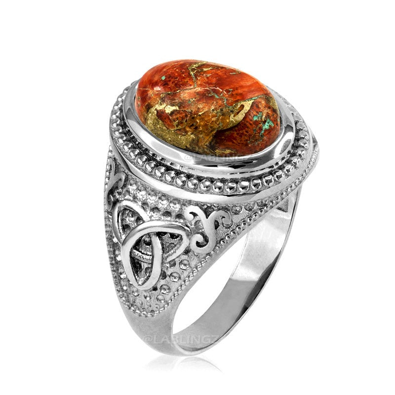 Sterling Silver Celtic Triquetra Orange Copper Turquoise Ring Karma Blingz