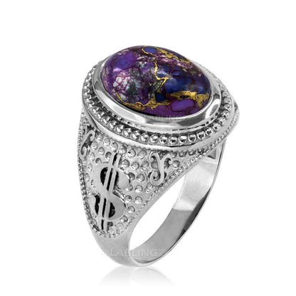 Sterling Silver Cash Money Dollar Sign Purple Copper Turquoise Ring Karma Blingz