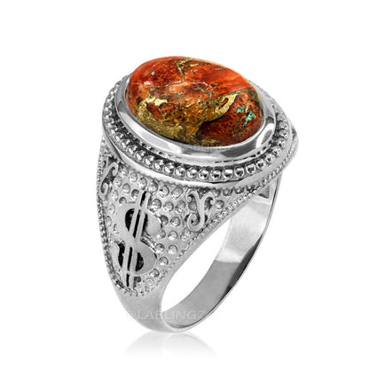 Sterling Silver Cash Money Dollar Sign Orange Copper Turquoise Ring Karma Blingz