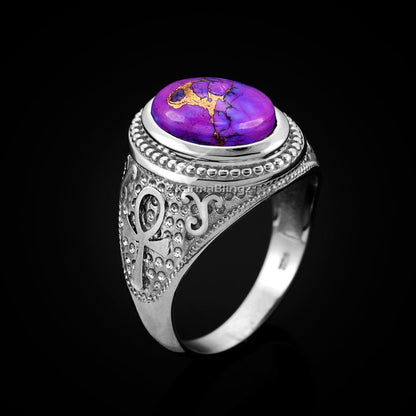 Sterling Silver Egyptian Ankh Cross Purple Copper Turquoise Ring Karma Blingz
