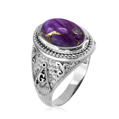 Sterling Silver Masonic Purple Copper Turquoise Ring Karma Blingz
