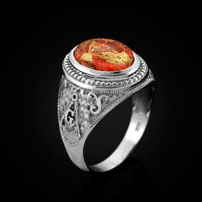 Sterling Silver Masonic Orange Copper Turquoise Ring Karma Blingz