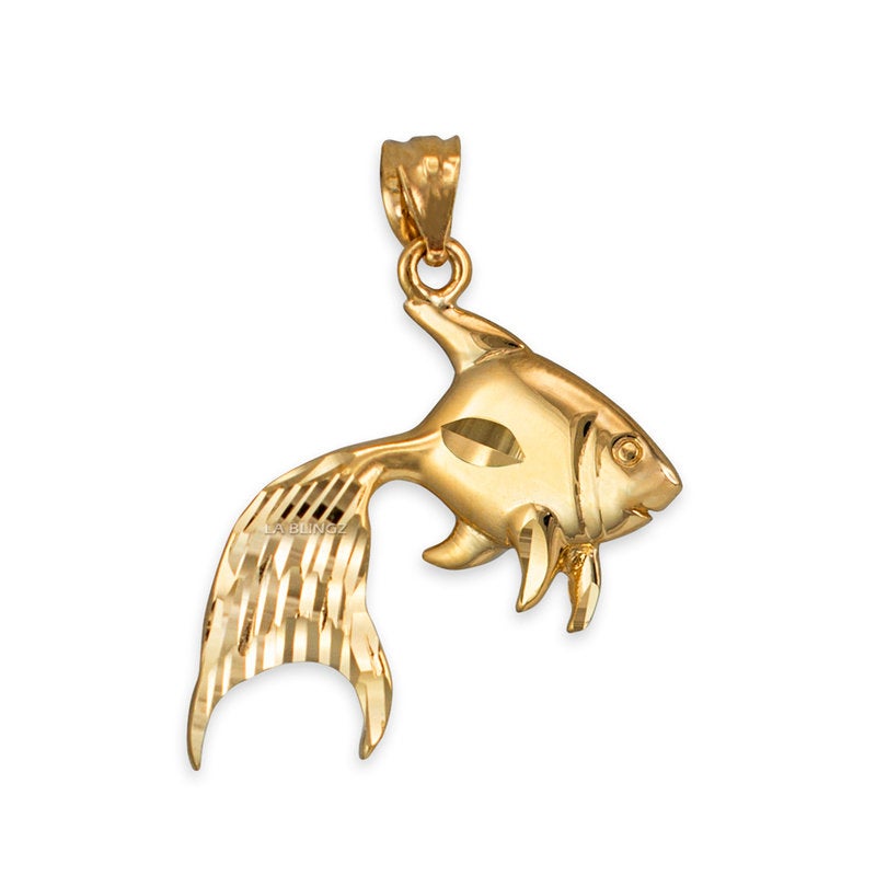 Polished Gold Fish Pendant Necklace (yellow, white, rose gold, 10k, 14k) Karma Blingz