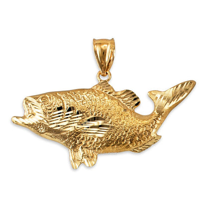 Gold DC Textured Sea Bass Fish Pendant (yellow, white, rose gold, 10k, 14k) Karma Blingz
