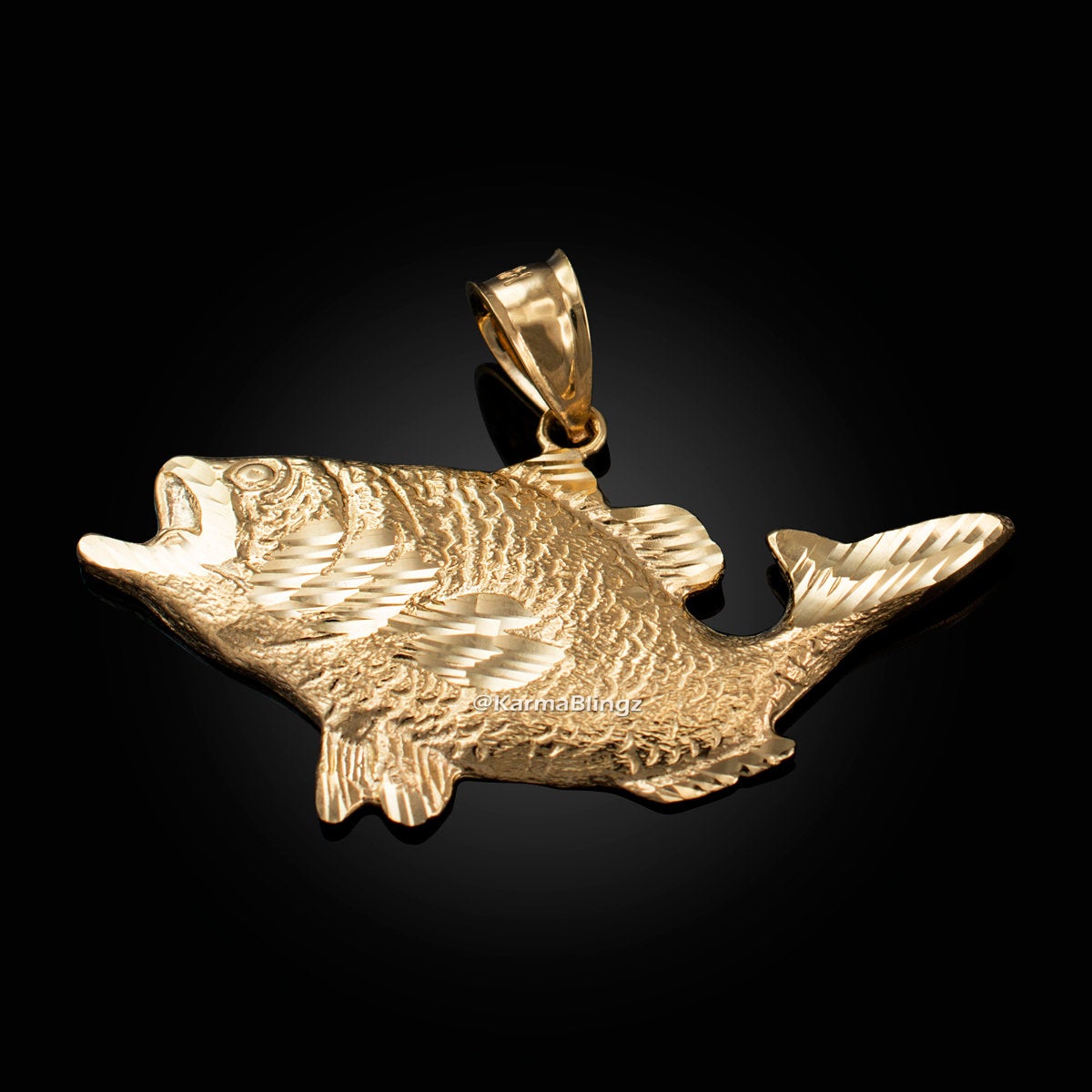Gold DC Textured Sea Bass Fish Pendant (yellow, white, rose gold, 10k, 14k) Karma Blingz