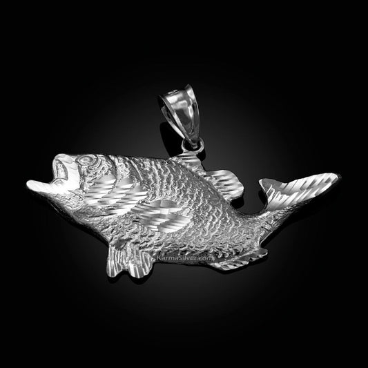 Sterling Silver DC Textured Sea Bass Fish Pendant Karma Blingz