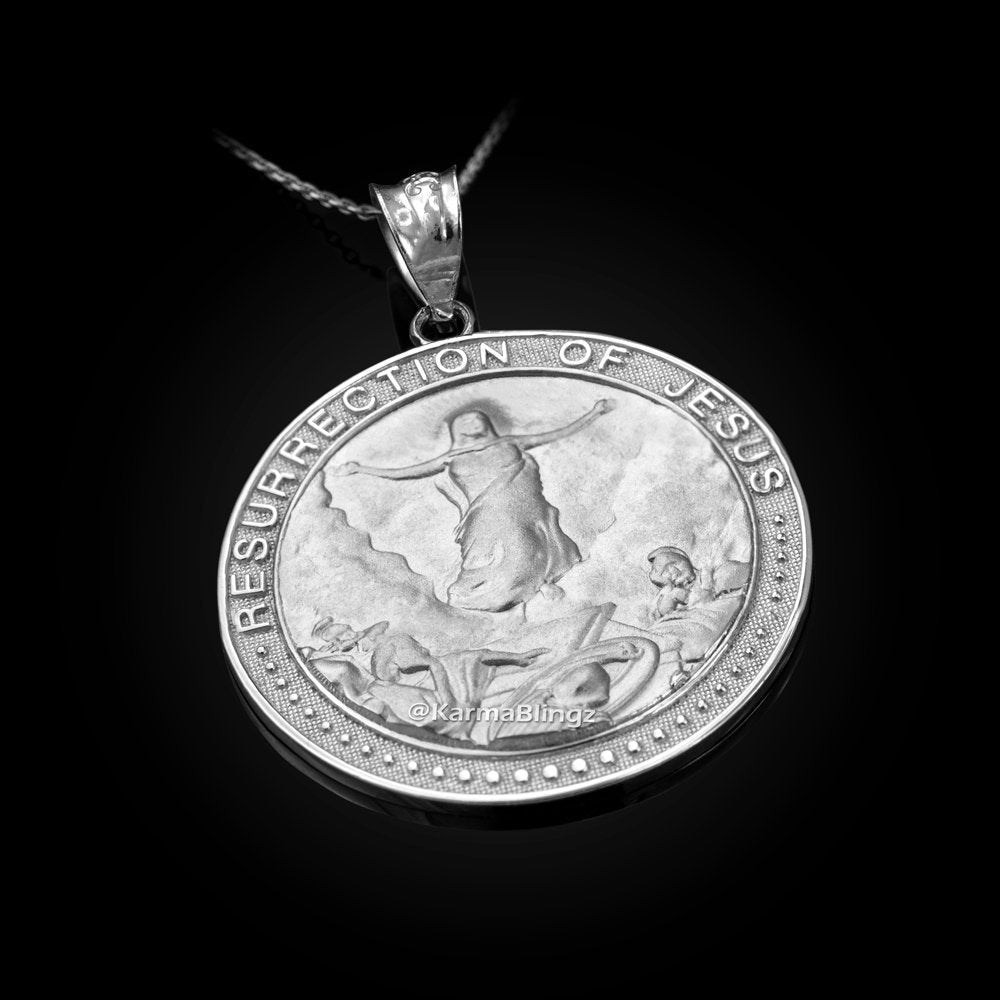 Sterling Silver Resurrection of Jesus Round Medallion Pendant Necklace Karma Blingz